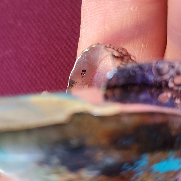 New Oversized Chrysocolla & Diopside 925 Silver Statement Ring. - Picture 11 of 14